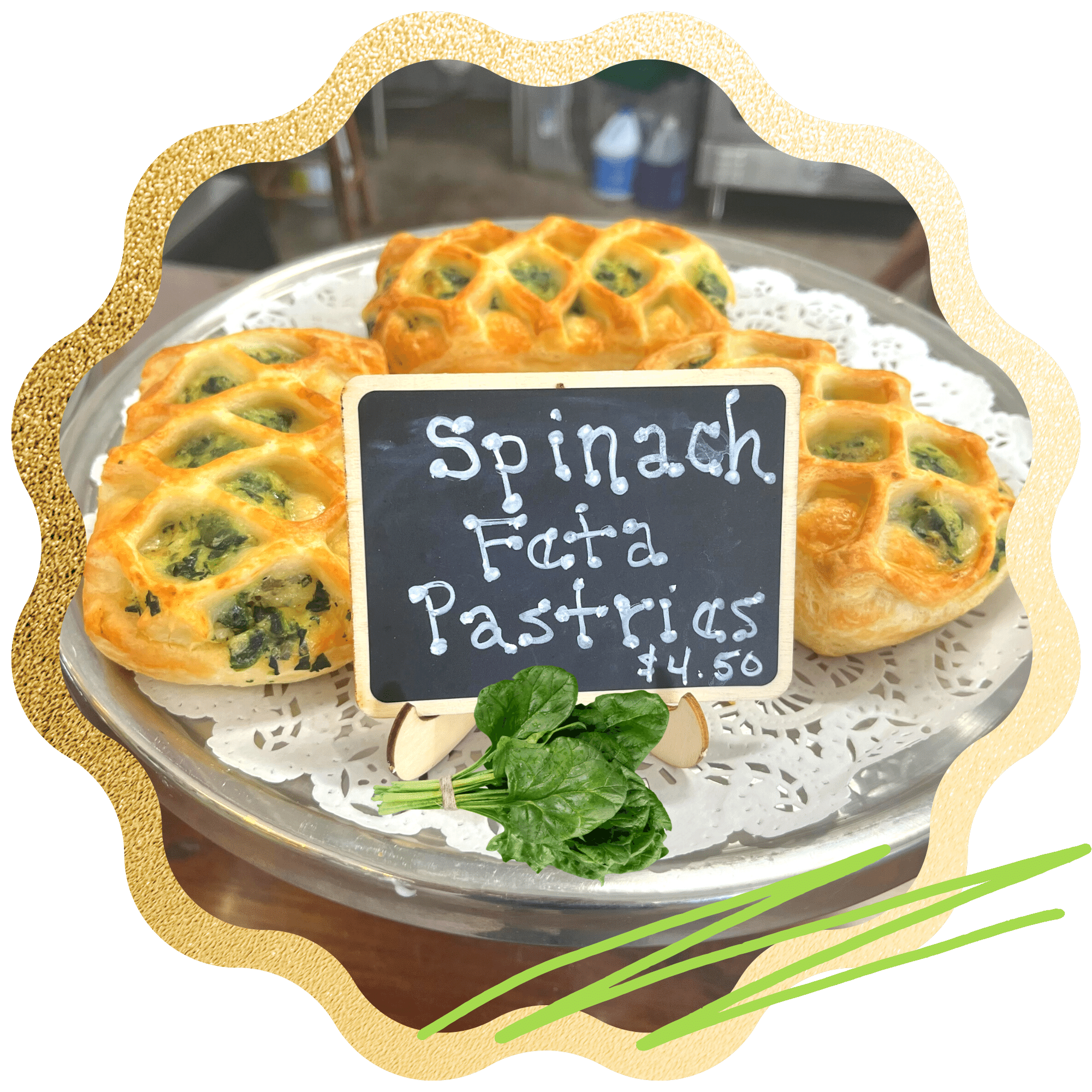 Spinach, spinach pastry, savory pastry, savory baked goods, fresh baked goods, local bakery